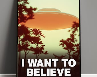 Vintage UFO Poster: Sci-Fi Flying Saucer Print, X-Files Inspired