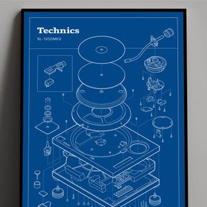 Technics Turntables Schematic, 1200 mk2 technics , Record Player Turntable Print, Retro Vintage DJ Gift For Him, Music Decor