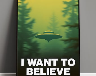 Vintage UFO Sighting Poster, Sci-Fi Alien Spaceship Print