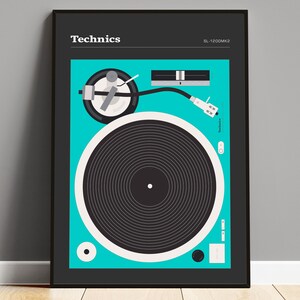 Technics 1200 Vinyl Record Player Poster, Retro Vintage Flat Vector Illustration, Eye-Catching Wall Art for Music Lovers, Vintage Music Art