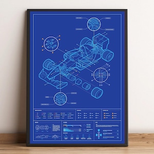 F1 Blueprint Schematic Poster, Unique Formula 1 Schematic Technical Wall Print, Gifts for him, Gifts for Dad Gifts for F1 enthusiast