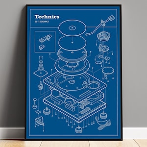 Technics Turntables Schematic, 1200 mk2 technics , Record Player Turntable Print, Retro Vintage DJ Gift For Him, Music Decor