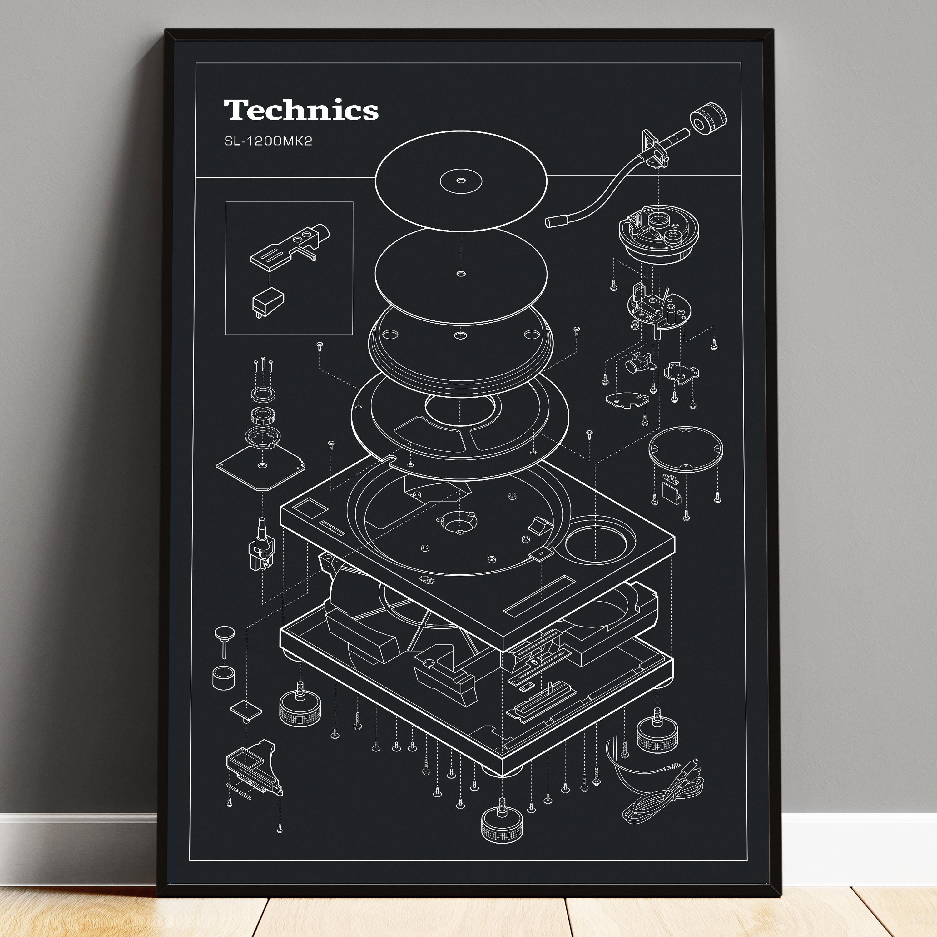 Technics 1200 Print, DJ Turntable Poster, Record Player Blueprint 