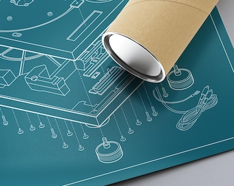Vintage Turntable Blueprint Poster: Minimal DJ Art Print