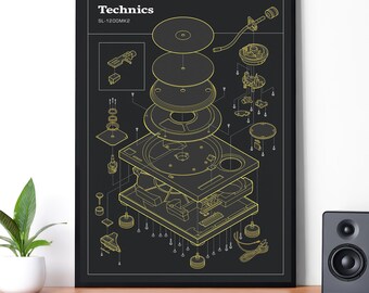 Technics 1200 Print, Vinyl Record Player Art, Retro