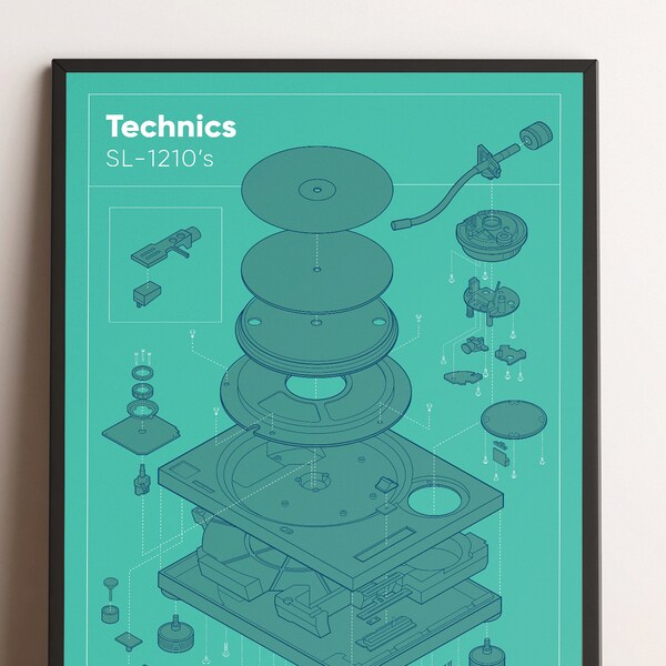 Vintage Technics Poster Turntables Poster Classic 1210 DJ Turntable Illustration, Digital Download