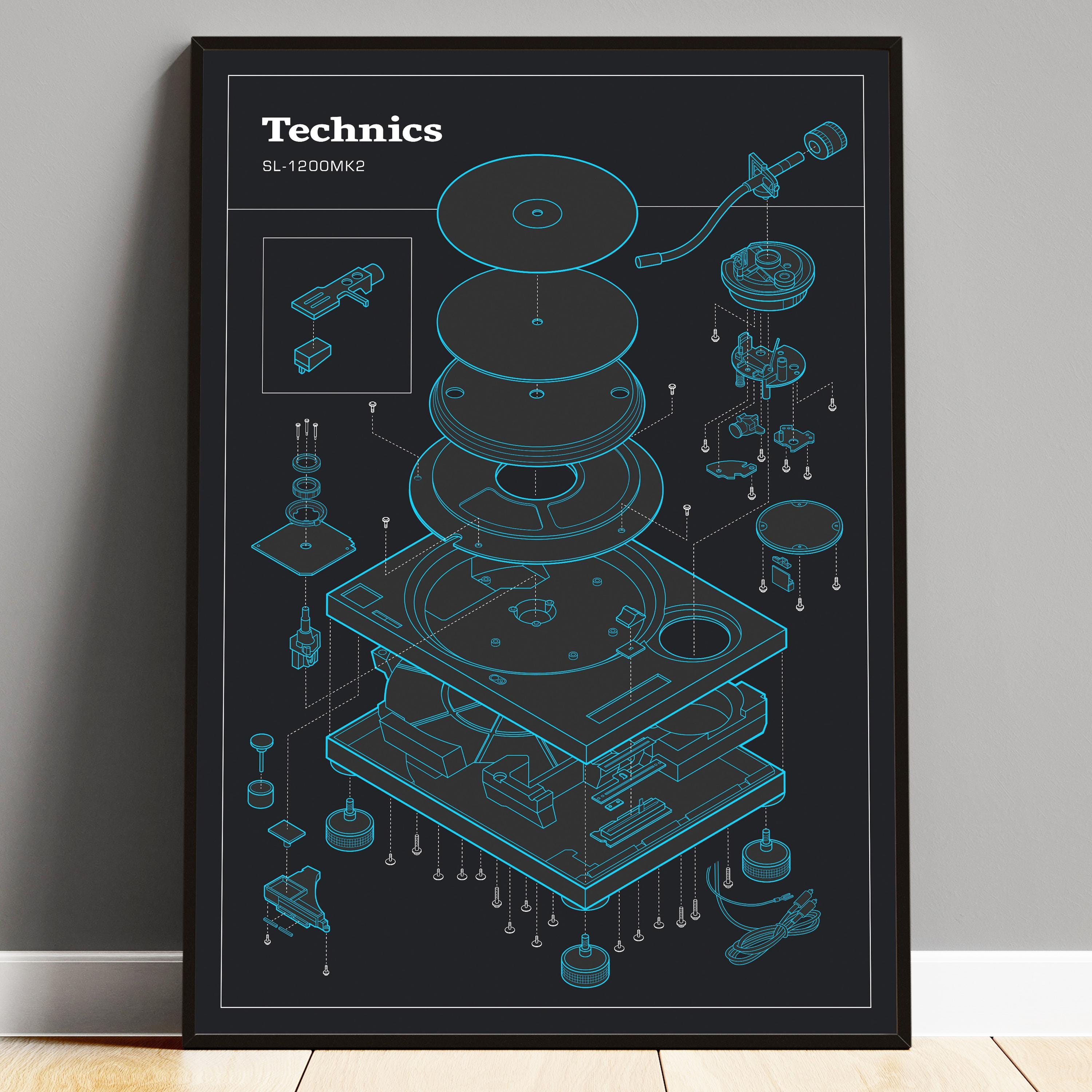 Technics 1200 Blueprint Print, Vinyl Record Player Art (digital