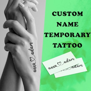 Individuelles temporäres Tattoo - Kleines temporäres Tattoo - Minimalistischer Paarname mit Herz Fake Tattoo - Passendes Tattoo - Geschenk