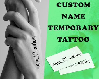 Custom Temporary Tattoo - Small temporary tattoo - Minimalist couple name with heart fake tattoo - Matching Tattoo - Gift