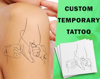 Baby holding hands - Custom initials temporary tattoo - Gift for mom and dad - Personalized tattoo - Family love tattoo - Line art tattoo
