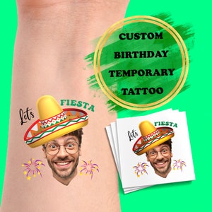 Personalized Birthday Tattoo - Let&#39;s Fiesta - Party Favors - Birthday Party Custom Personalized Temporary Tattoos Face Tattoos - Fake tattoo