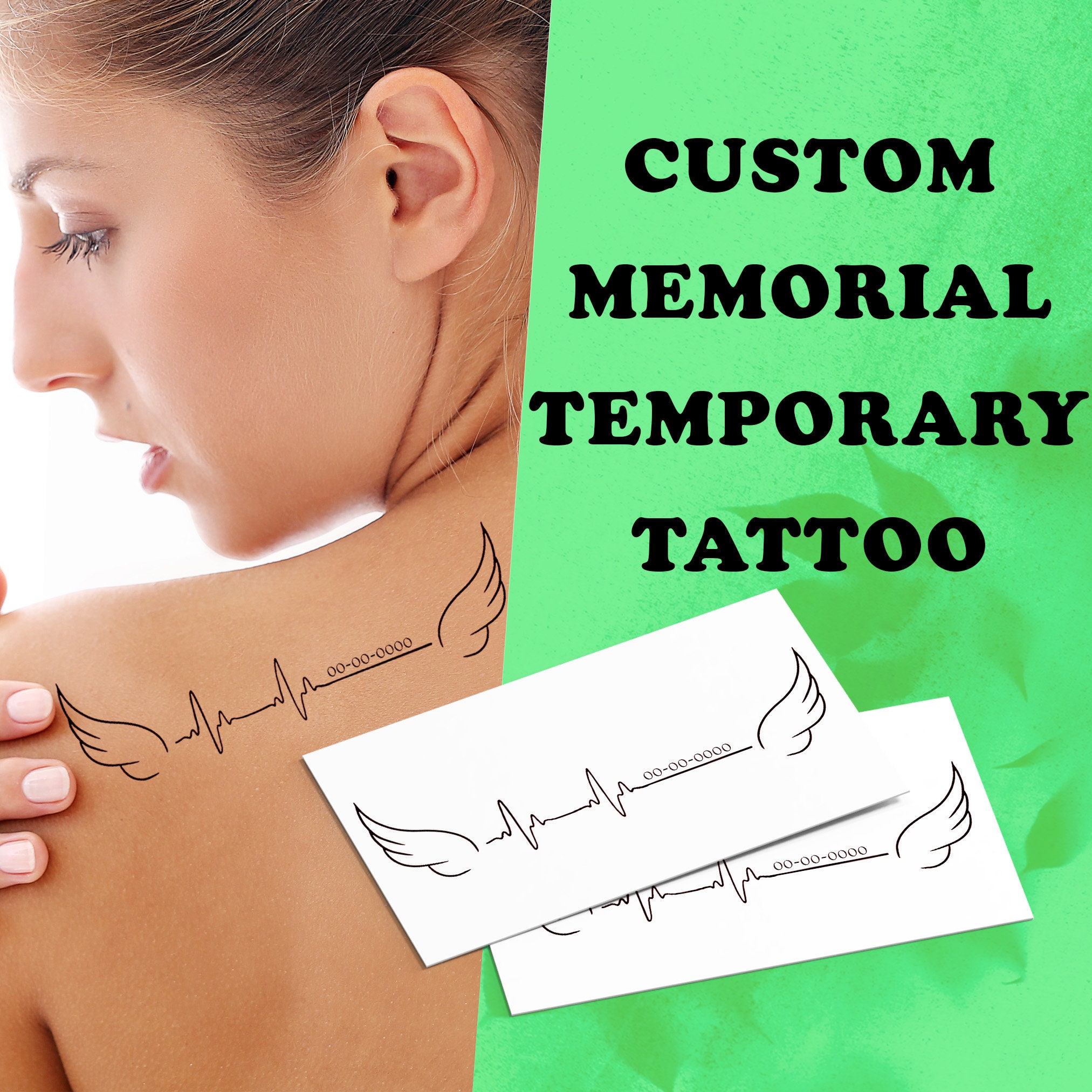 Custom Memorial Tattoo - Small temporary tattoo - Minimalist date or name fake tattoo - Matching Tattoo - Fast shipping