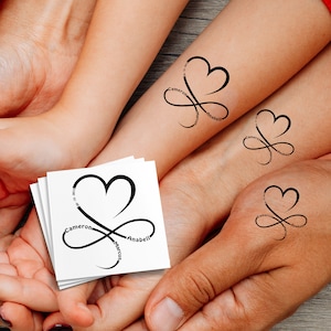Tatuaje personalizado con nombre de familia y corazón infinito - Amor eterno - Amor familiar - Tatuaje a juego - Tatuaje temporal - Tatuaje personalizado - Regalo para mamá, papá