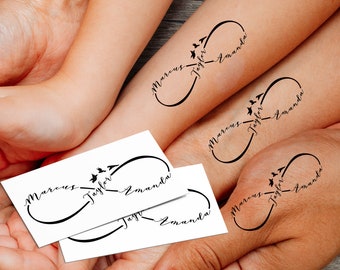 Tatuaggi con nomi di famiglia personalizzati Infinity - Amore eterno - Tatuaggi temporanei - Tatuaggi personalizzati - Tatuaggi coordinati - Regalo per mamma, papà