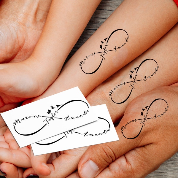 Infinity Custom Familiennamen Tattoo - Ewige Liebe - temporäres Tattoo - personalisiertes Tattoo - passendes Tattoo - Geschenk für Mama, Papa