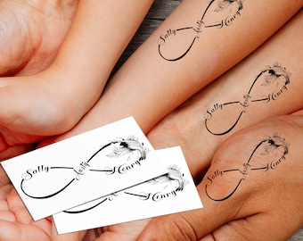 Unendlich individuell Familiennamen Tattoo mit Schwalbe - Ewige Liebe - Temporäres Tattoo - Personalisiertes Tattoo - Passendes Tattoo - Geschenk für Mama, Papa