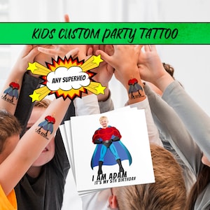 Birthday Party Tattoo Favors, Photo temporary tattoo for kids, custom face tattoo, personalized tattoos, temporary, face, party, superhero