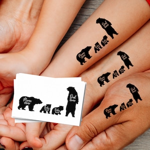 Tatuajes de nombres personalizados de la familia Bear - Tatuajes a juego - Tatuajes temporales - Tatuajes personalizados - Tatuajes falsos - Tatuajes de amor familiar - Regalos para mamá y papá