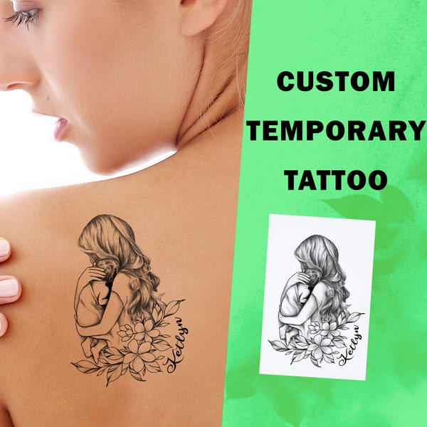 Nom personnalisé maman tatouage temporaire - Maman et bébé - Maman et enfant - Tatouages personnalisés - Amour de famille - Cadeau pour maman