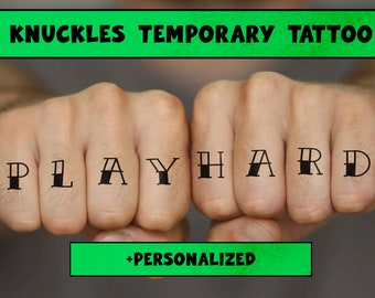 Knuckles Tattoo - Set di tatuaggi temporanei per dita delle mani - Alfabeto - Tatuaggio temporaneo personalizzato