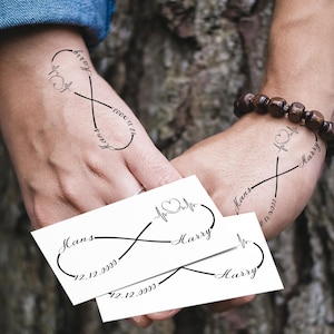 Infinity with Heart rate Personalised Family names tattoo - Eternal love -Temporary tattoo - Custom tattoo - Matching Tattoo