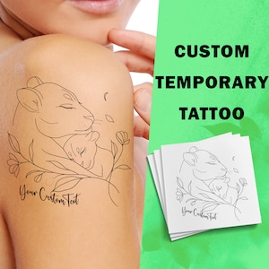 Tatuaje temporal personalizado con texto de madre y bebé león - Mamá y bebé - Mamá y niño - Tatuajes personalizados - Amor familiar - Regalo para mamá
