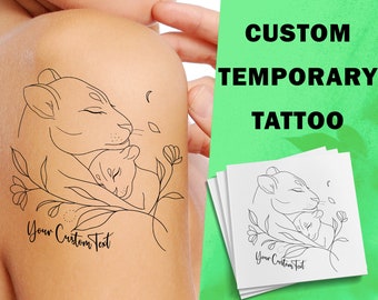 Mother and Baby Lion Custom Text Temporary Tattoo - Mum and baby - Mom and kid - Personalized tattoos - Family love - Gift For Mom