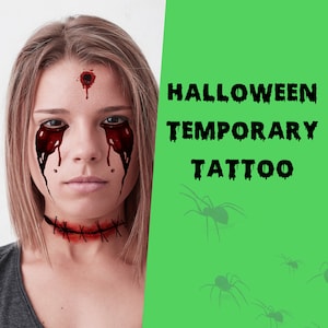 Halloween Tattoo -Face Temporary Tattoos- Face Blood Tattoo Scars Stitches Cuts Temporary Tattoo Halloween Party Fake Tattoos Trick or Treat
