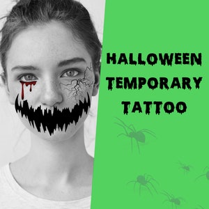 Halloween Tattoo -Face Temporary Tattoos- Face Blood Tattoo Scars Stitches Cuts Temporary Tattoo Halloween Party Fake Tattoos Trick or Treat