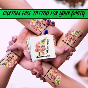 Custom Birthday party Temporary Tattoo_Party time_Party Favors_Party Personalised Temporary Tattoos_Cut out Face Tattoo_30th 40th Birthday