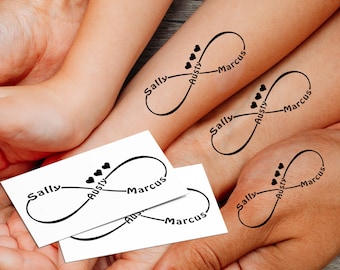 Infinity Custom Hearts Family names tattoo - Eternal love - Temporary tattoo - Personalized tattoo - Matching Tattoo - Gift For Mom, Dad