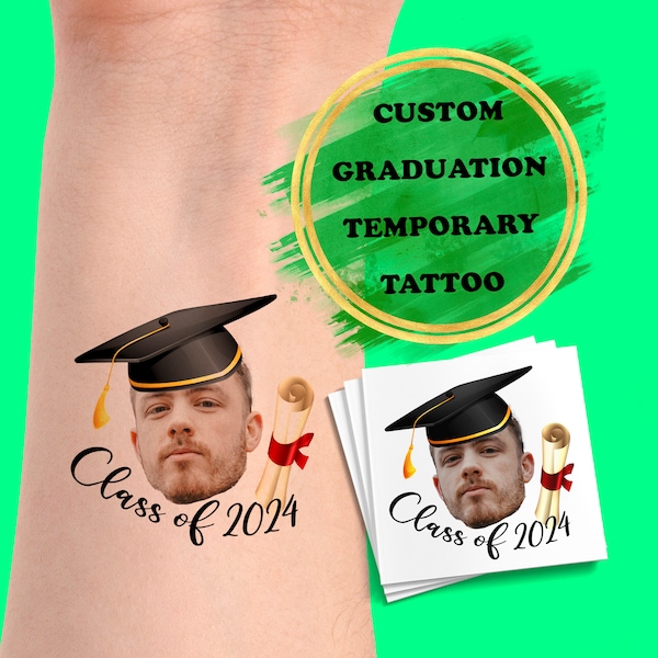 Graduation Temporary Tattoo Custom - Face Graduation Party Favor-Graduation Party Decorations,Grad Party Favors,High School,College Grad