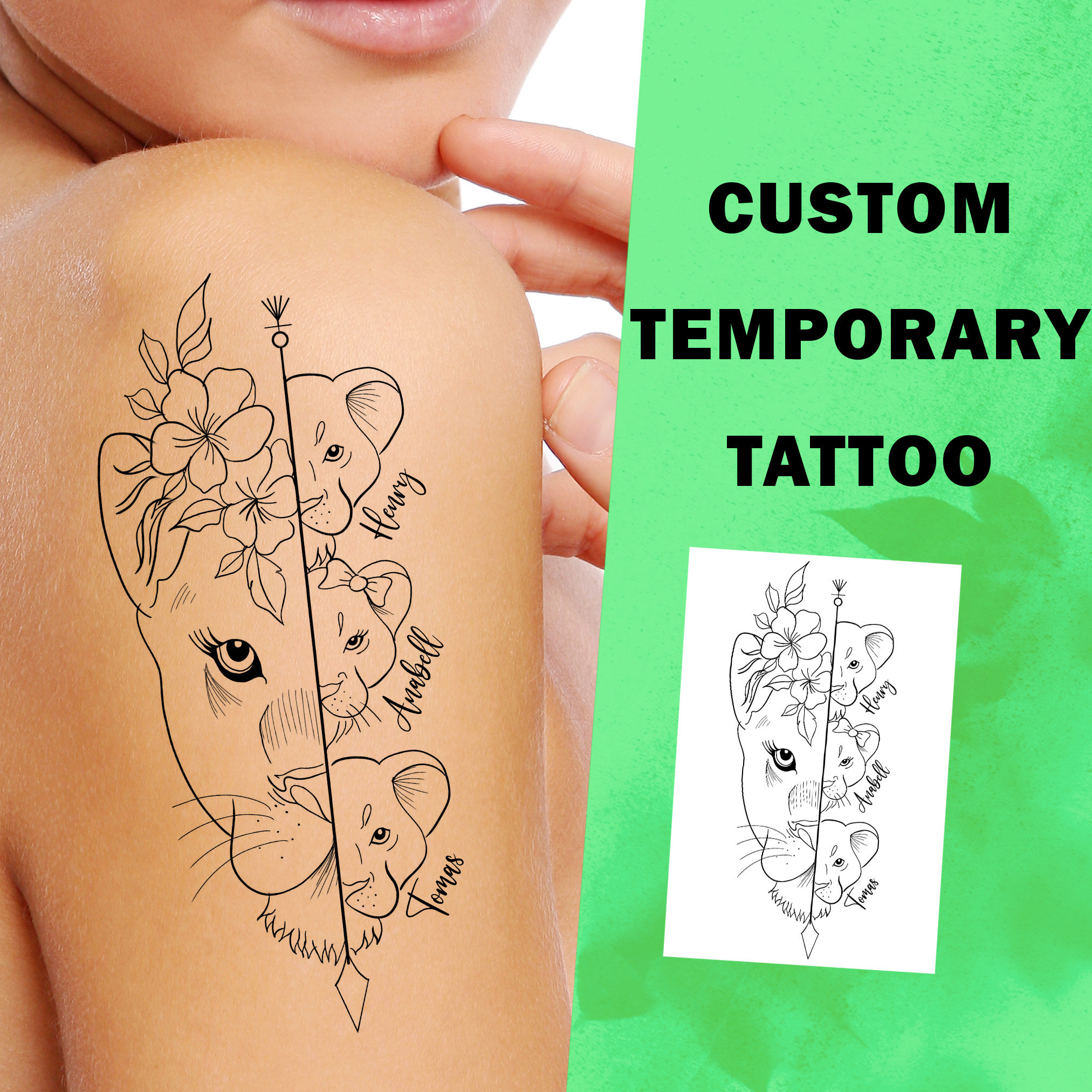 Mutter und Kinder Individueller Name temporäres Tattoo - Mama und Kinder - Mama und Kinder - Personalisierte Tattoos - Familienliebe - Geschenk für Mama und Papa