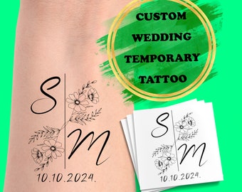 Custom Wedding Temporary Tattoo - Wedding Gift - Custom Wedding Tattoo - Wedding Favor - Couple Initials- Personalized Tattoo - Fake Tattoos