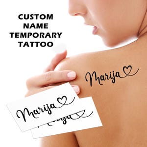 Custom Herz mit Herz Tattoo - Kleines temporäres Tattoo - Minimalistischer Name mit Herz Fake Tattoo - Passendes Tattoo