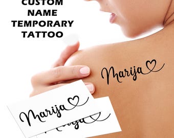 Custom Heart with name Temporary Tattoo - Small temporary tattoo - Minimalist name with heart fake tattoo - Matching Tattoo
