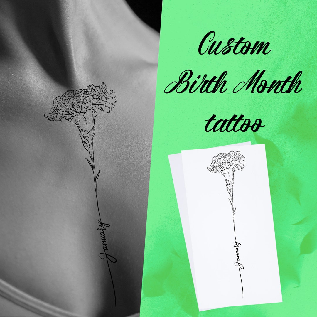 Personalised Birth Month Flower Tattoo -january Carnation Tattoo Art ...