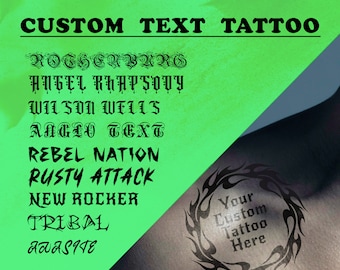 Tatuaggio con testo personalizzato - Testo tatuaggio temporaneo personalizzato - Tatuaggio con stampa corsiva - Tatuaggio con citazione personalizzata - Nome tatuaggio - Tatuaggio personalizzato