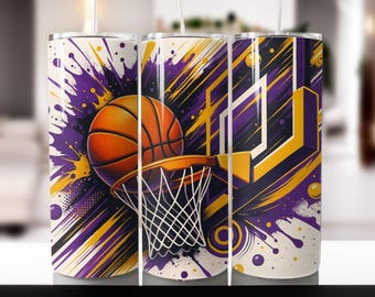 Basketball Tumbler Wrap – Purple & Gold Design (Digital Download)