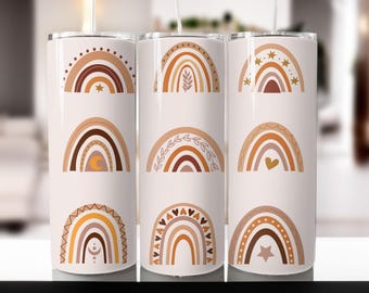 Boho Rainbow Tumbler Wrap: 20oz PNG Sublimation Design (Digital Download)
