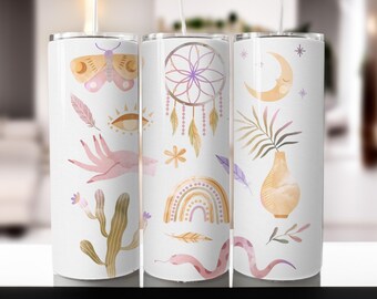 Boho Tumbler Wrap 20oz PNG | Watercolor Aesthetic (Digital Download)