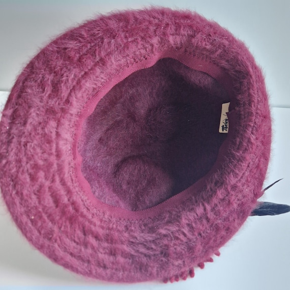 Vintage Kangol Angora Bucket Hat, Berry Feathered Winter Hat  display picture 1