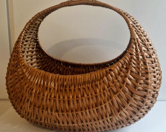 French Vintage Wicker Harvest Basket, Rustic Country Decor