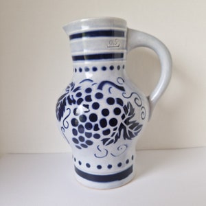 Vintage Studio Pottery Blue Pitcher,  French water or wine jug