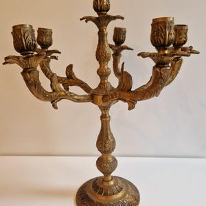 Antique Candle holder, Brass tabletop candlestick for 6 Candles, Christmas Centerpiece, Gift for Friends, French Brass Candelabra, Art Piece
