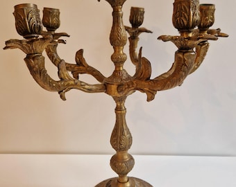 アンティーク　真鍮　燭台 アンティーク フレンチ 真鍮 燭台、6 キャンドル テーブル センター