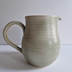 French Vintage Pitcher,  Studio Pottery green Pitcher, Signed by the Maker, Handmade Vase, Ceramic water Pitcher, Kitchen Farmhouse Decor
