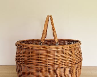 Vintage French Wicker Harvest Basket, Rustic Country Decor