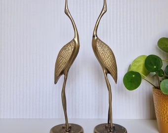 Crane bird figurines couple, brass Bird figures pair, new home gift