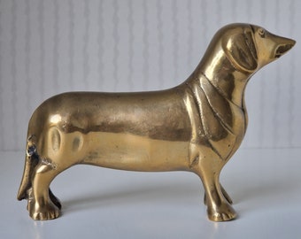 Brass Dog Dashound Vintage Brass Animal, Mid Century brass